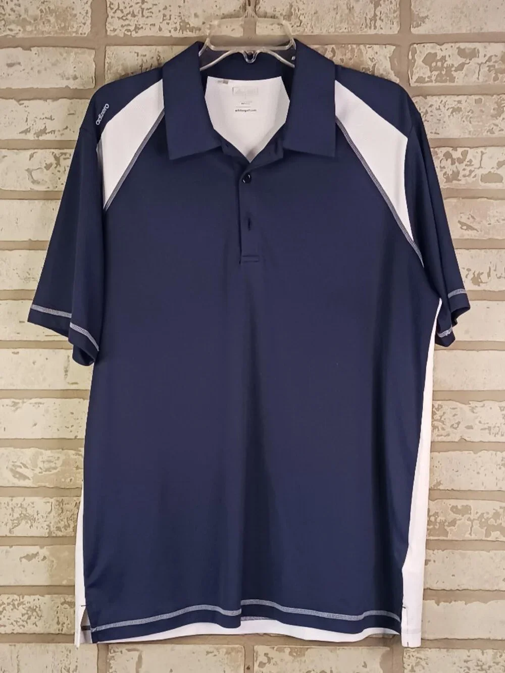 adidas Mens Large Golf Polo Navy & White Short Sleeve adizero Moisture Wicking
